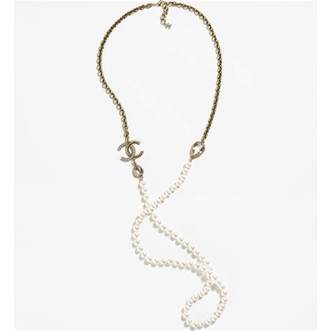 chanel gold and pearly white|Long necklace .